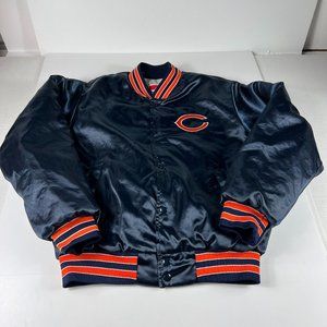 VTG 90s Swingster Chicago Bear Satin Jacket Medium Blue Snap Button NFL Football